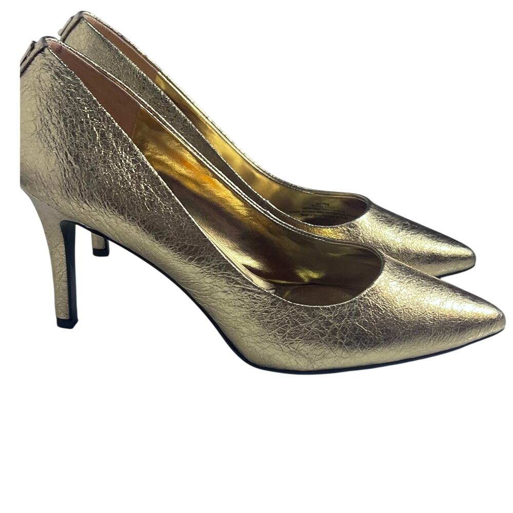 Karl Lagerfeld Paris Royale Gold Metallic Leather Pointed Toe Pumps 9M
